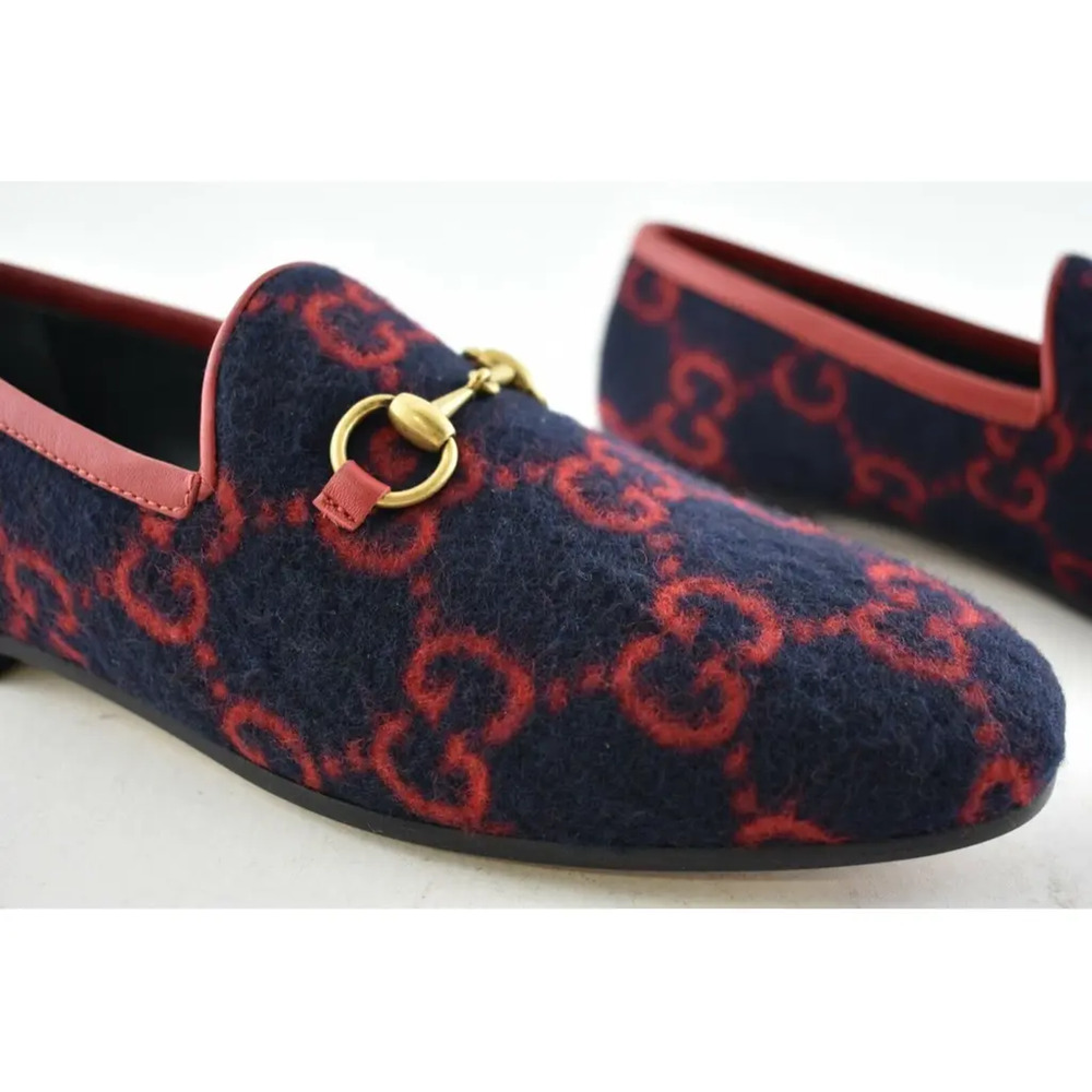 Gucci New Jordaan Wool Blue Red GG Logo Horsebit Loafer Mule Slipper Flat 38 - Picture 6 of 12